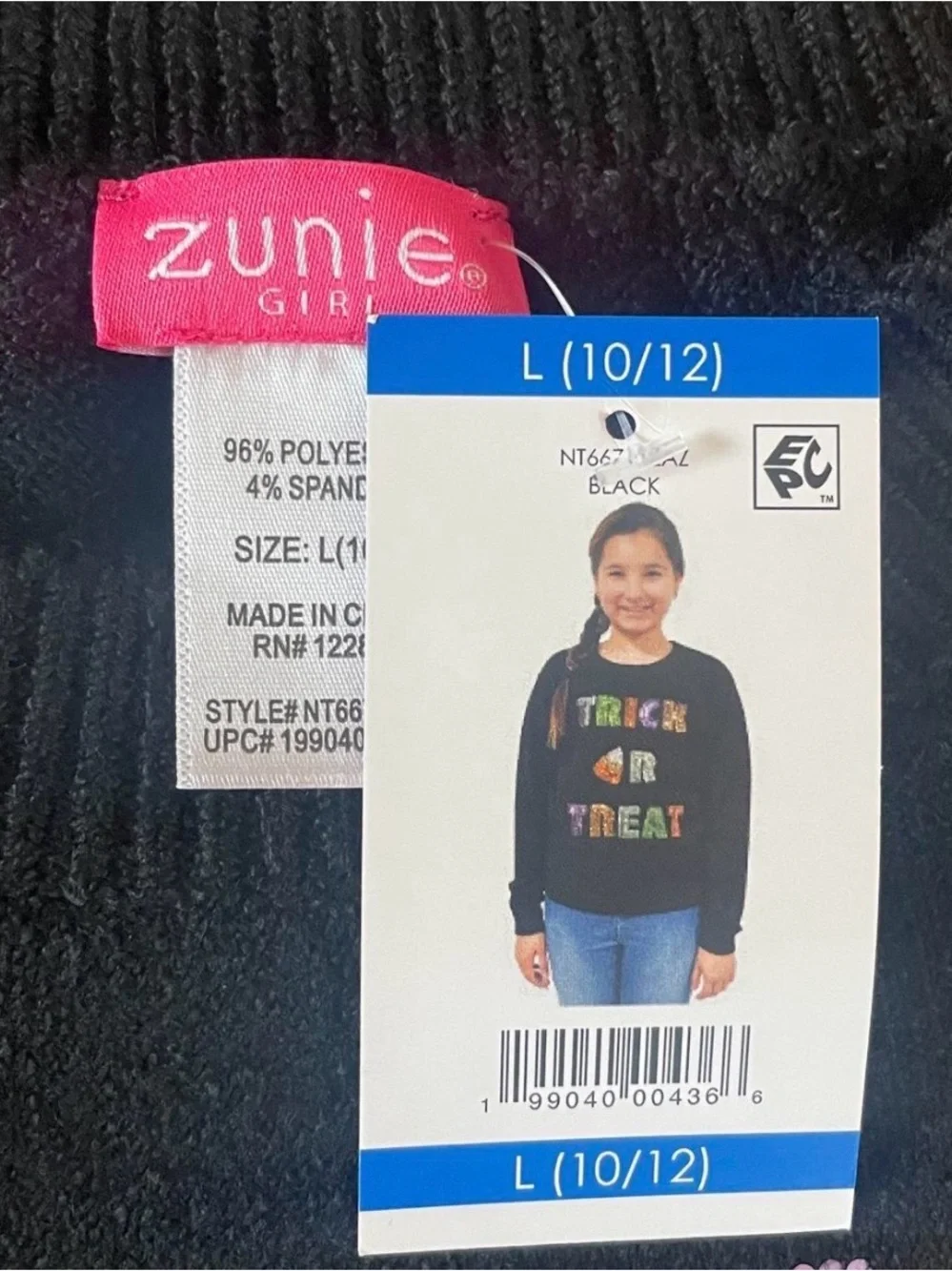 Halloween Zunie Black Crewneck Sweater with Colorful Sequin 'Trick OR Treat'